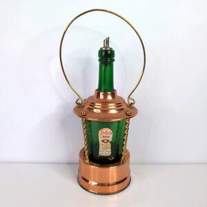 Swiss Reuge Music Box Nautical Ship Lamp Green Etched Glass Copper Decanter